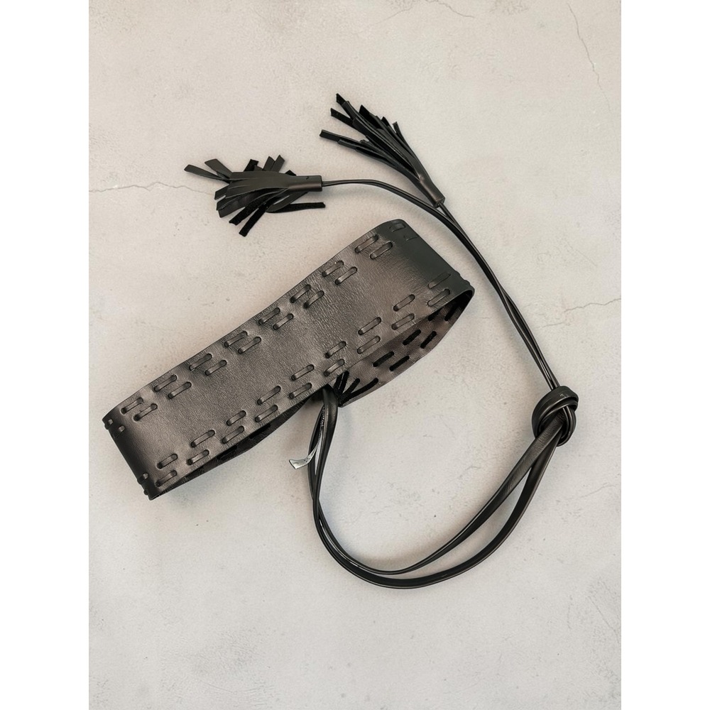 Boho ADA Collection Black Leather Wrap Tassel Belt One Size